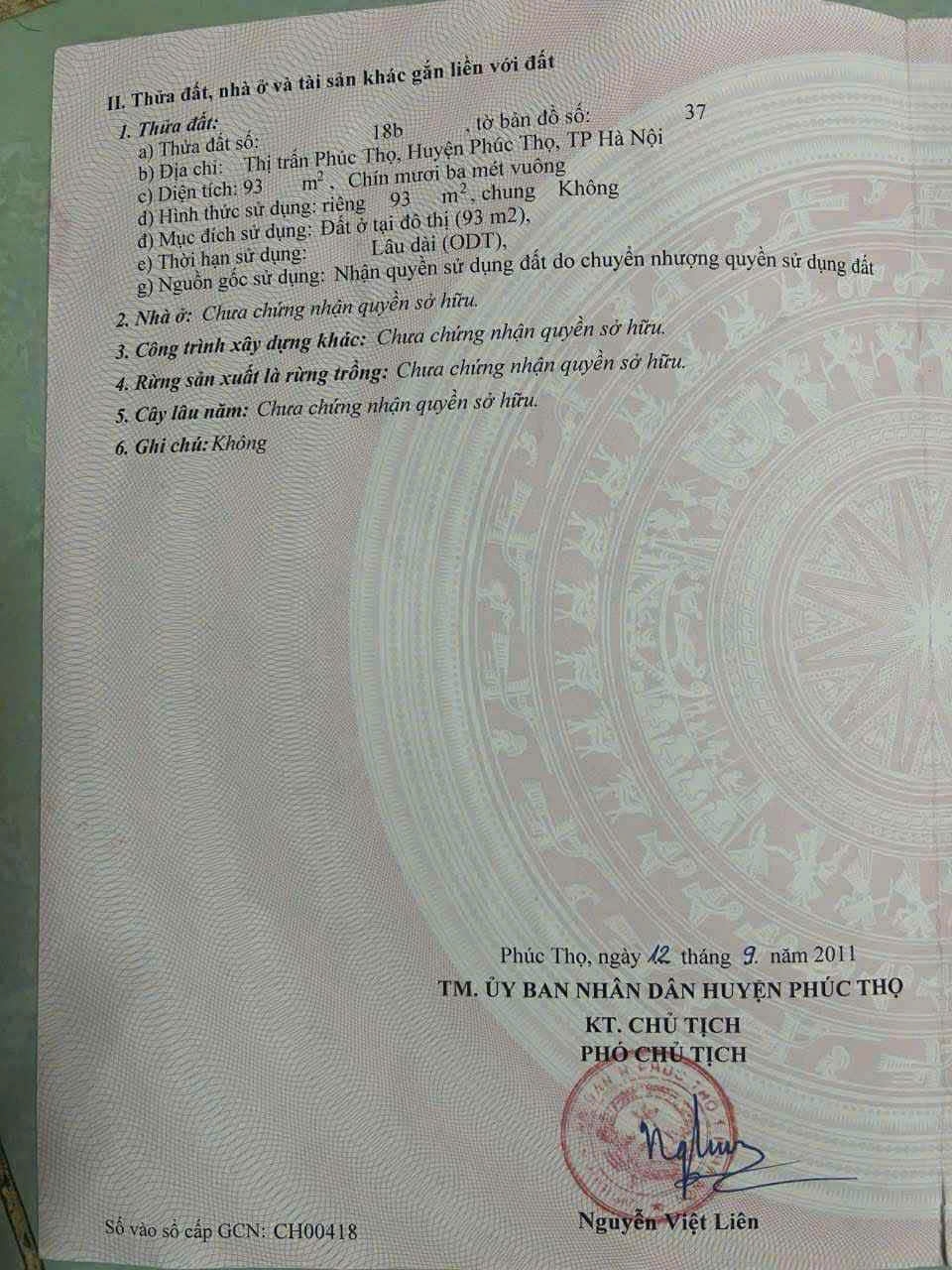 CC GỬI B.ÁN 93M ĐẤT TRUNG TÂM PHÚC THỌ _ HÀ NỘI.
